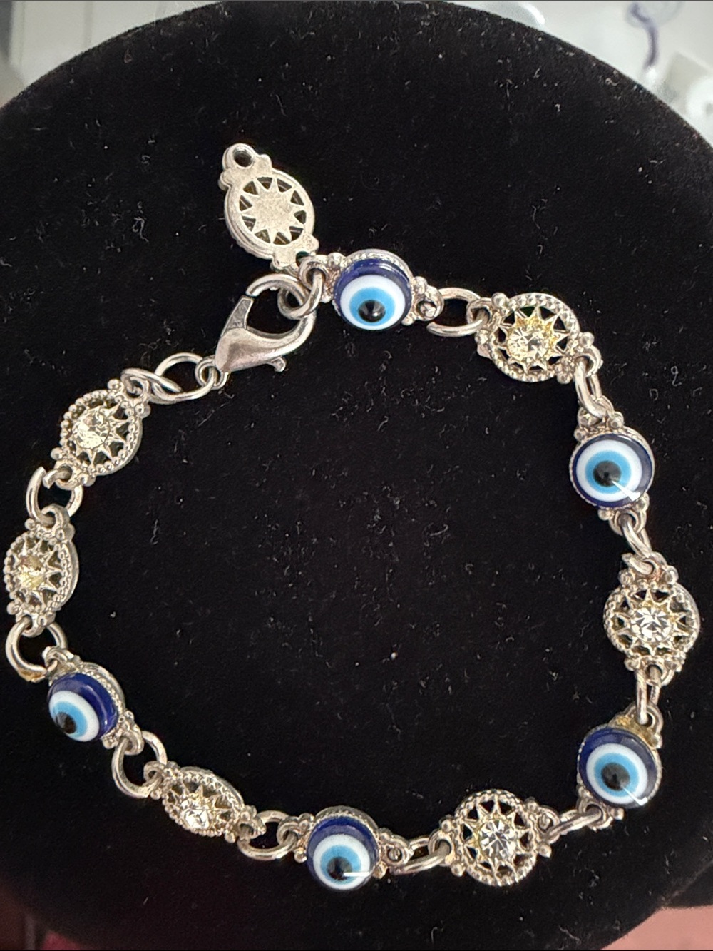 Evil Eye Silver-Tone Bracelet with Blue Accents